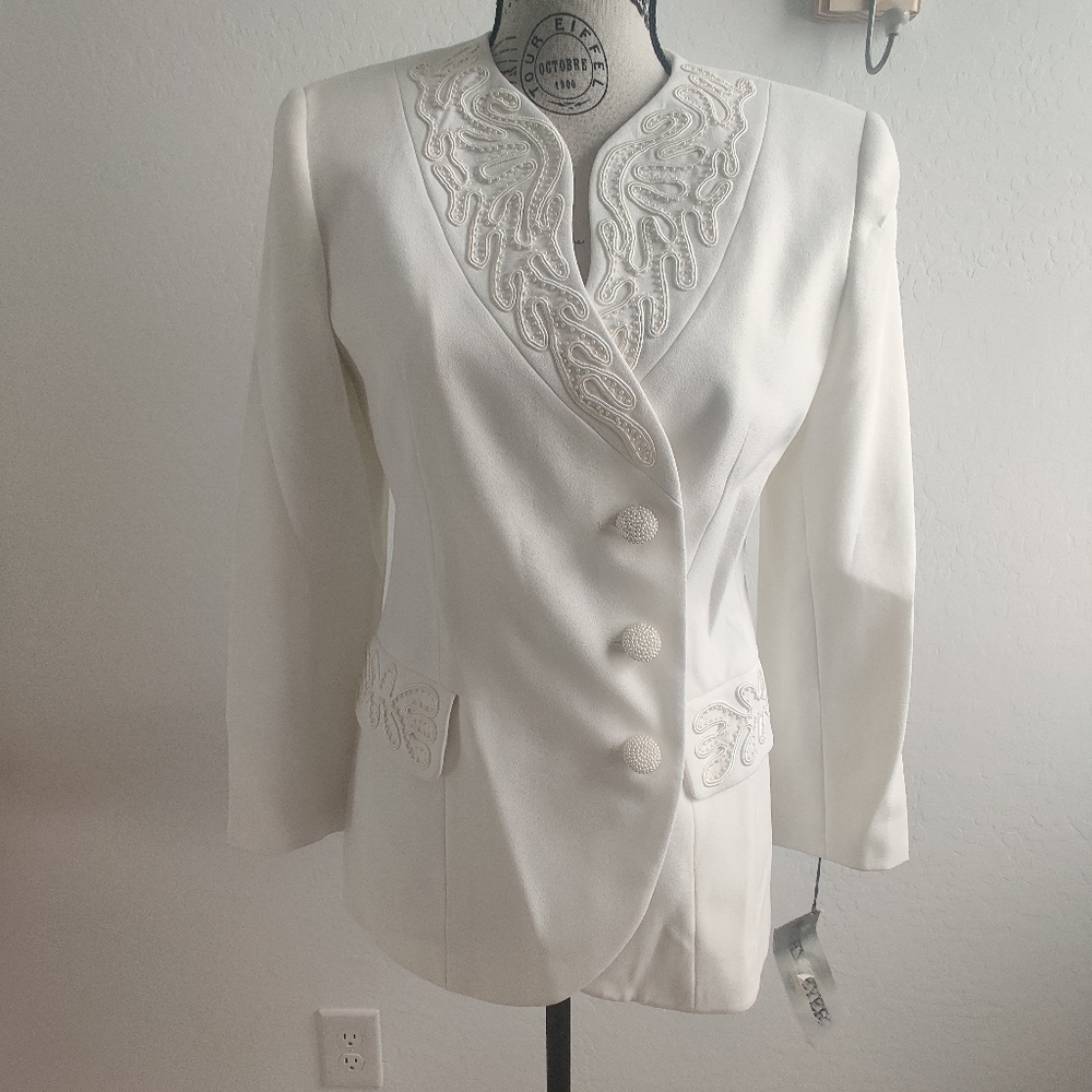 🆕 John Meyer Vintage Ivory beaded mature formal professional Blazer (4P)